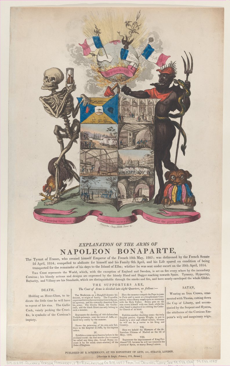 Forklaring af Napoleon Bonapartes våben, april 1814., april 1814. af Thomas Rowlandson