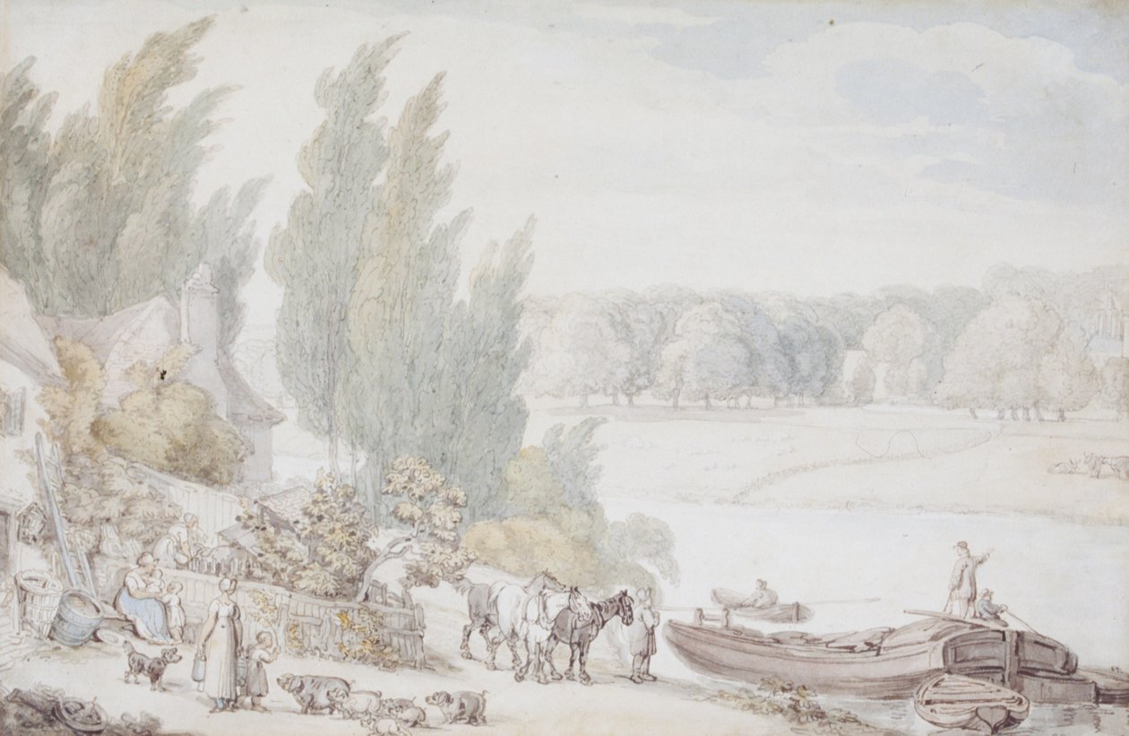 Gård ved flodbredden af Thomas Rowlandson
