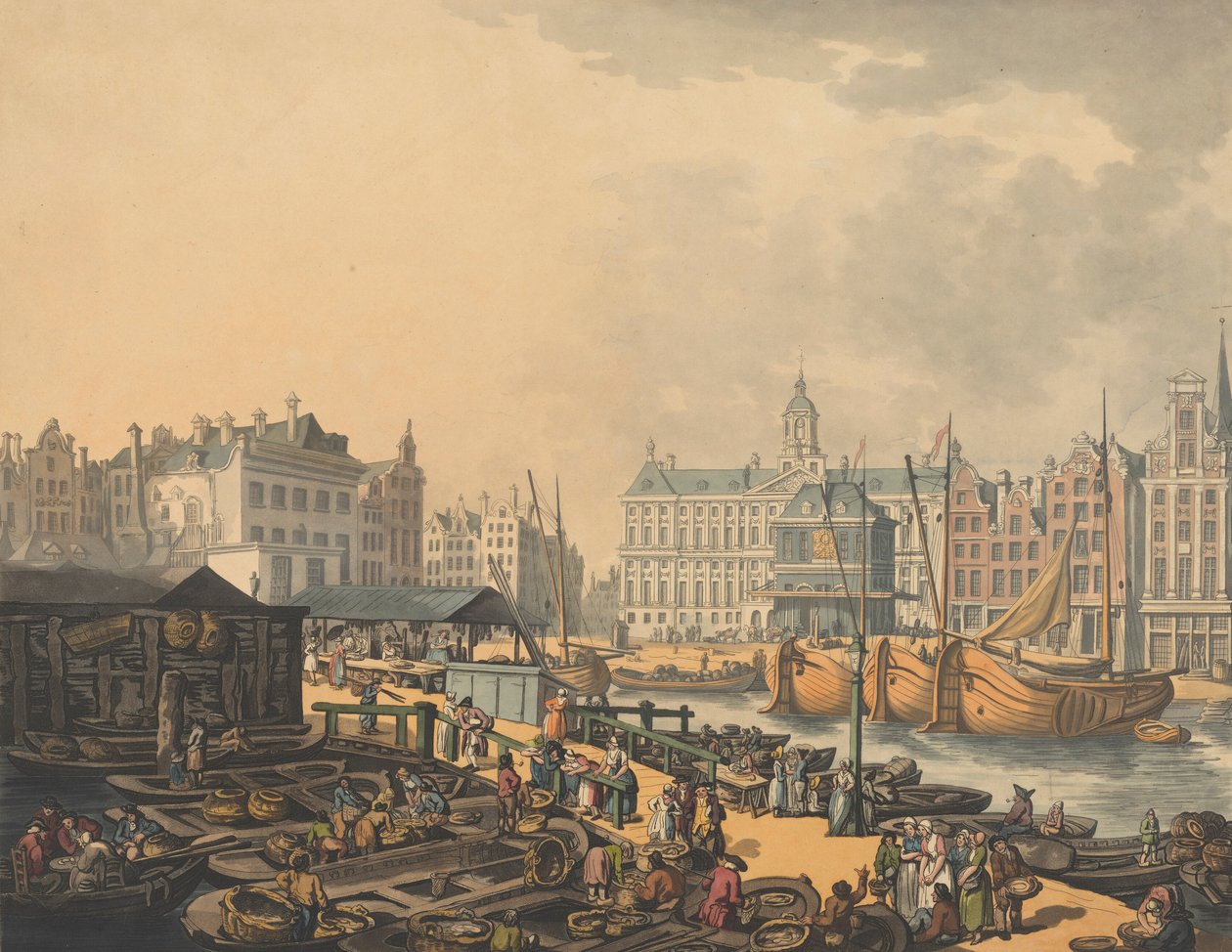 Feyge Dam, med en del af fiskemarkedet i Amsterdam, 1797. af Thomas Rowlandson