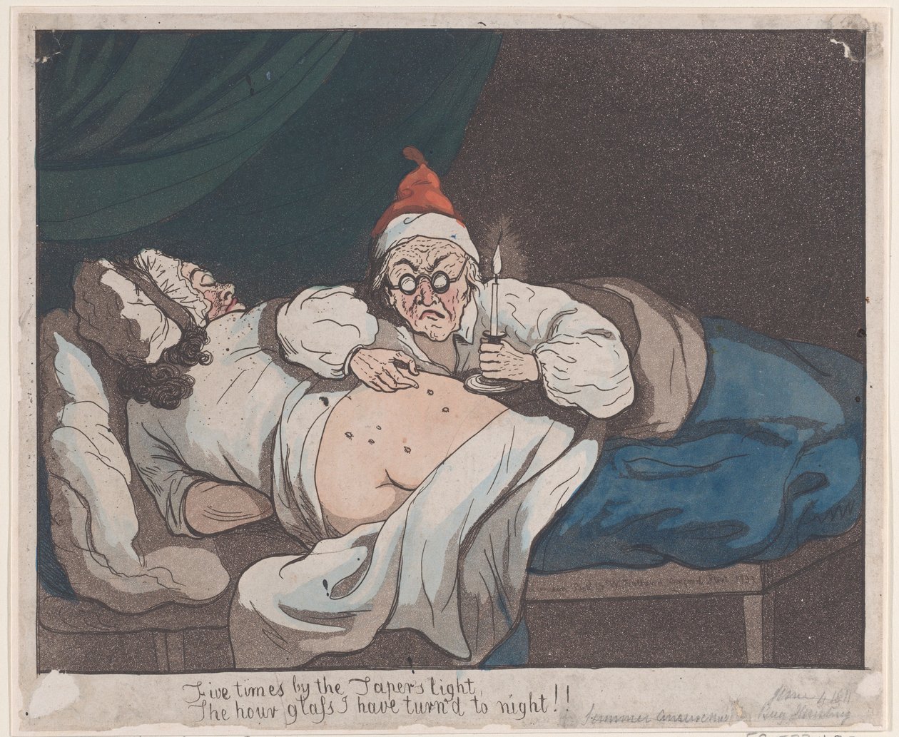 Fem gange ved Taperens lys, Timeglasset jeg har forvandlet til nat!!, 1793., 1793. af Thomas Rowlandson