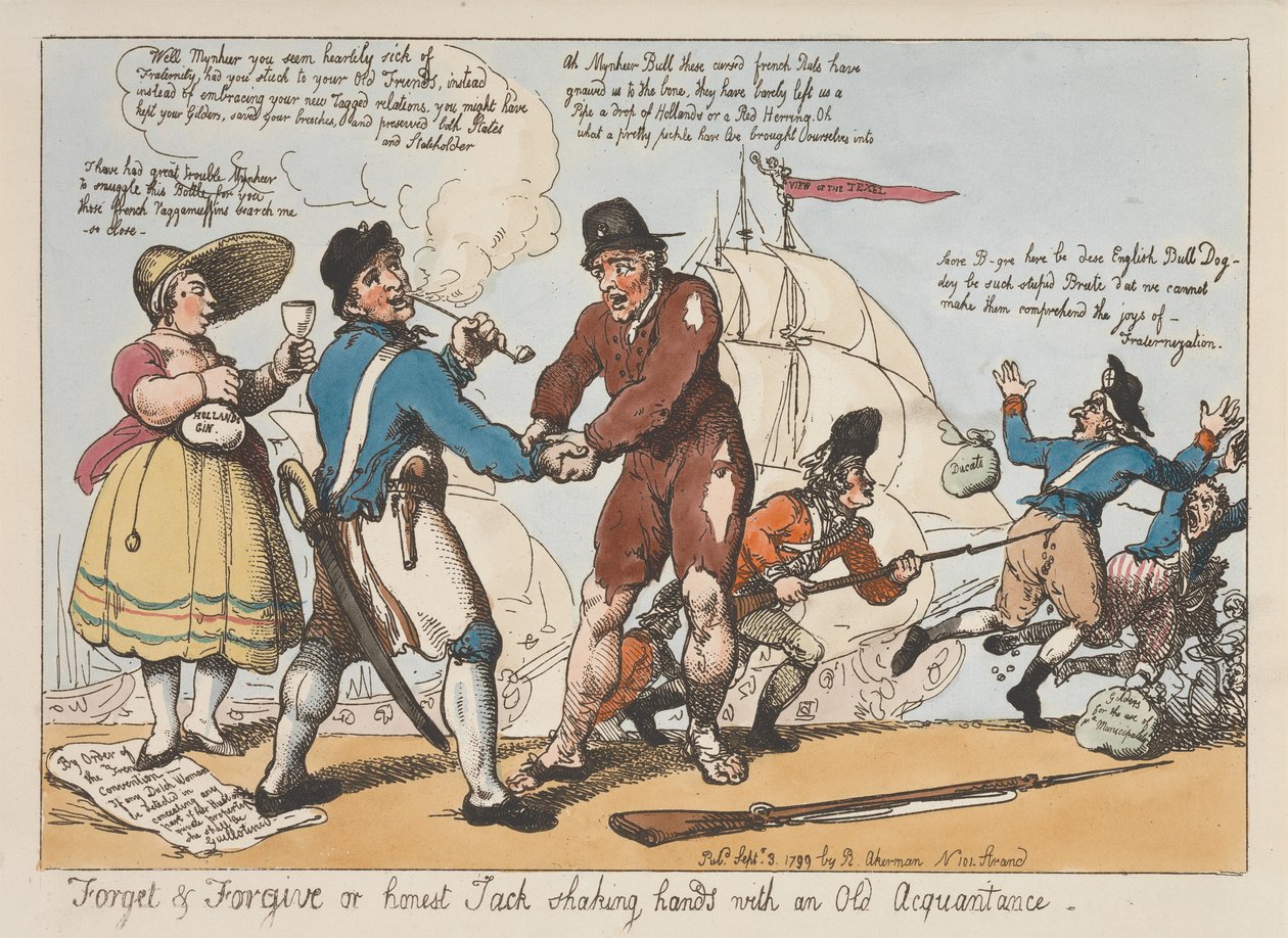 »Glem og tilgiv« eller »Ærlige Jack giver en gammel bekendt hånden« af Thomas Rowlandson