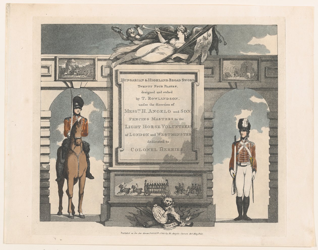 Forward, Ungarsk og Highland Broadsword, 12. februar 1799. af Thomas Rowlandson