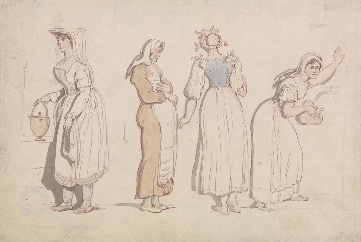 Fire kvinder ved en brønd i Rom af Thomas Rowlandson