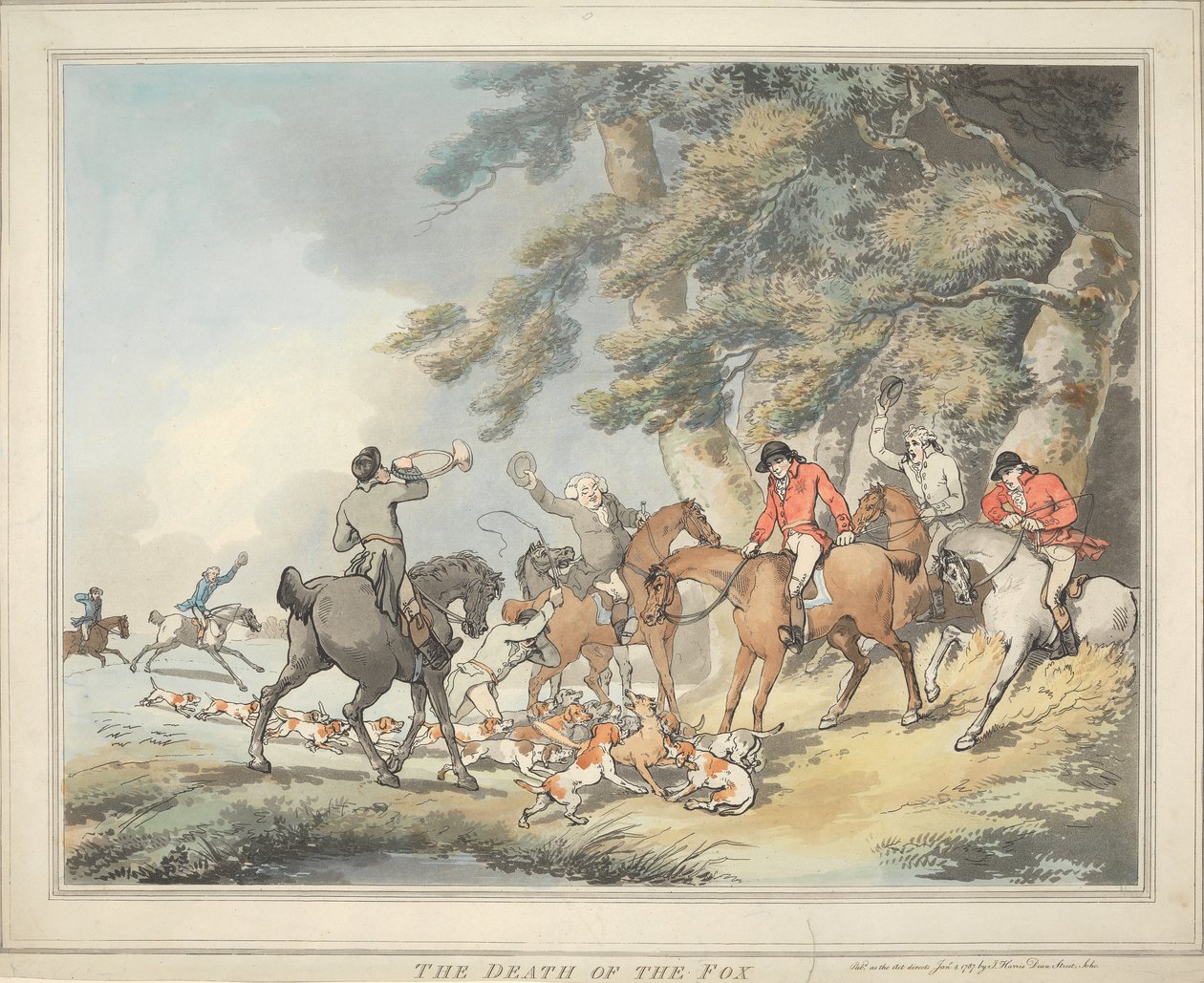 Rævejagt [serie på seks]:   3. Rævens død af Thomas Rowlandson