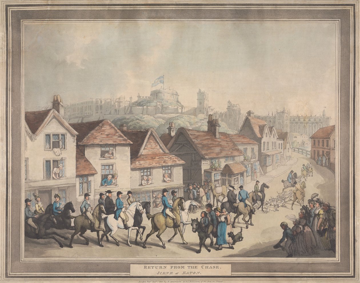 Rævejagt [serie på fire]:  4. Hjemkomsten fra jagten. / Scene i Eaton af Thomas Rowlandson