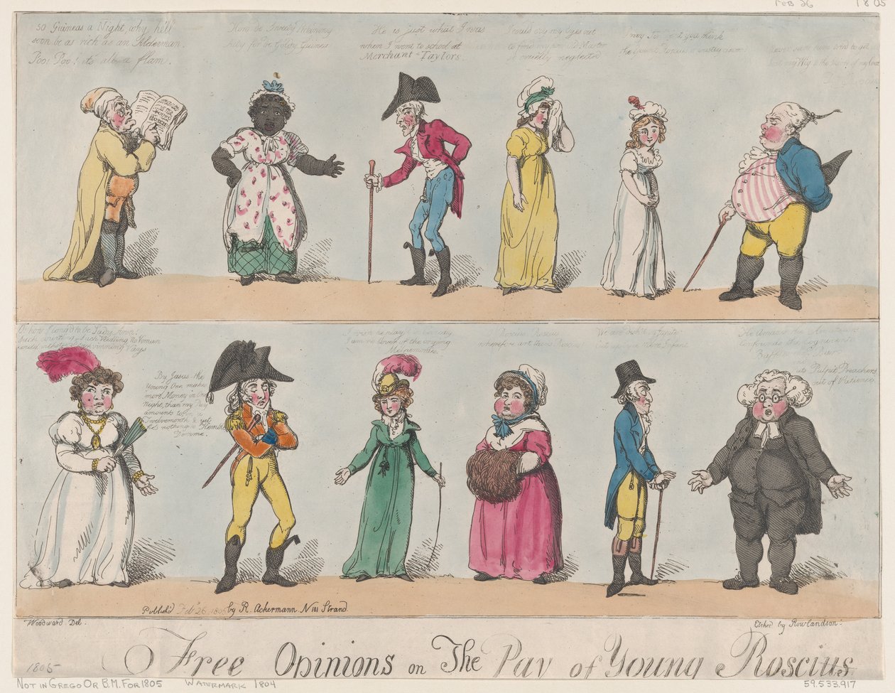 Frie udtalelser om The Pay of Young Roscius, 26. februar 1805., 26. februar 1805. af Thomas Rowlandson