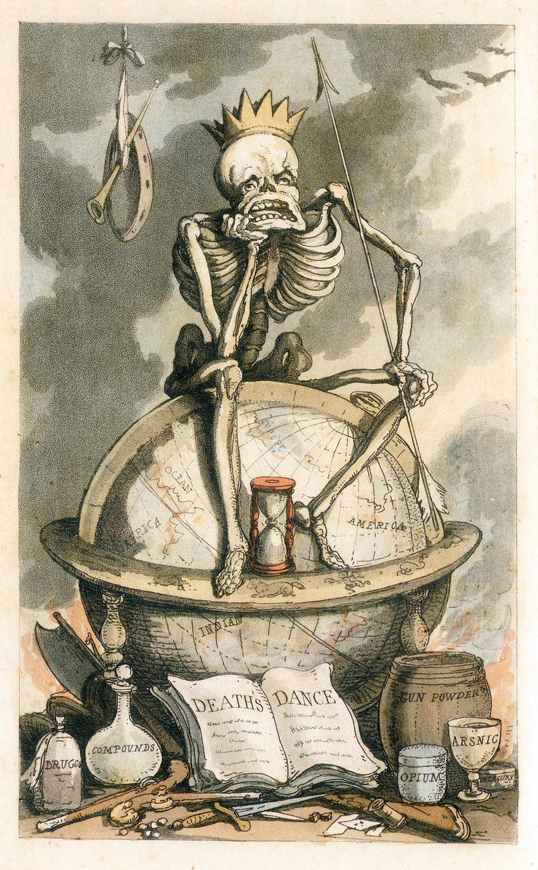 Frontispice fra The English Dance of Death, pub. 1815 farvestik, 1815. af Thomas Rowlandson