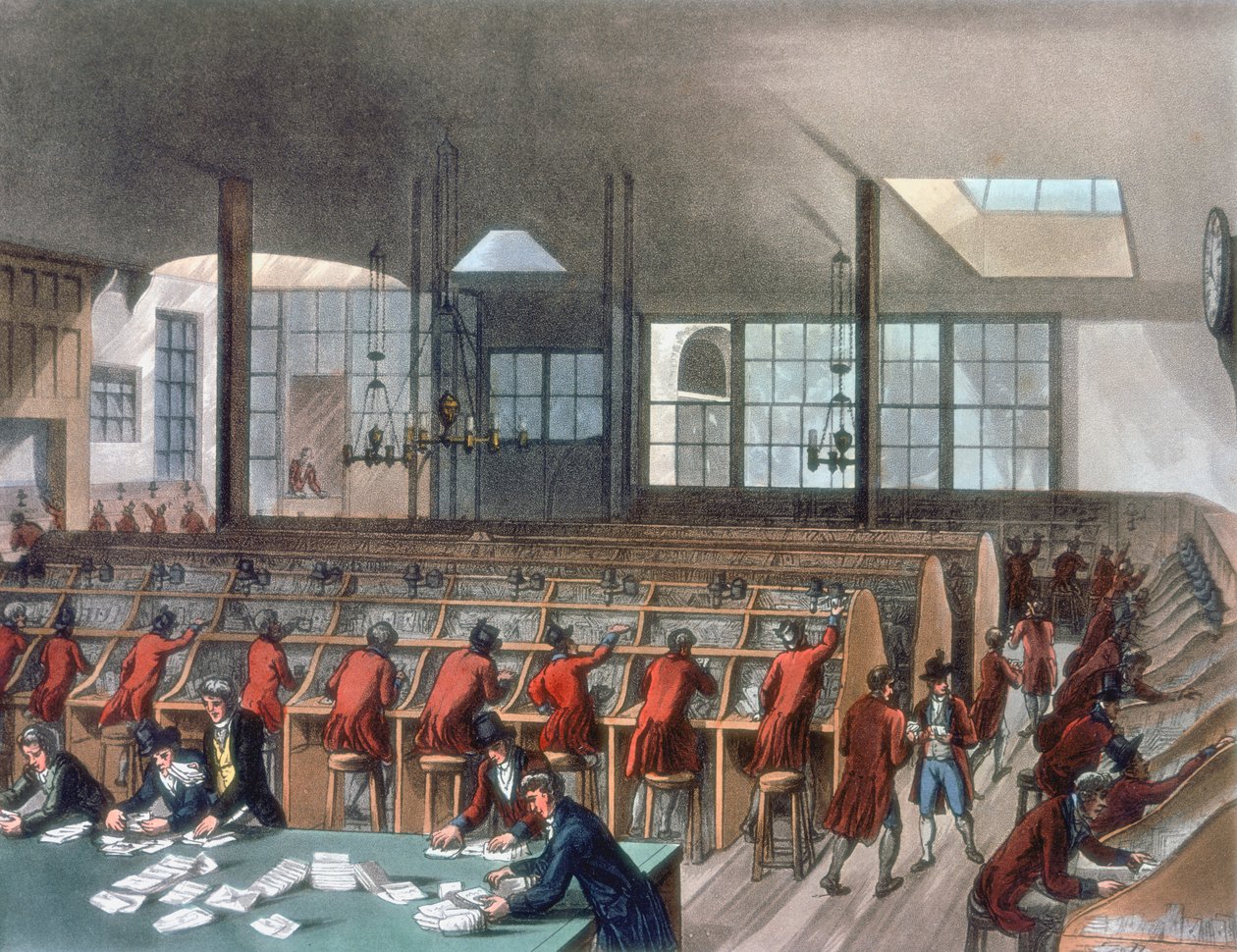 General Post Office, Lombard Street, London, 1808 af Thomas Rowlandson