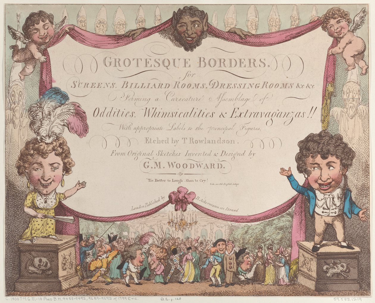 Groteske grænser til skærme, billardrum, omklædningsrum osv., 1799-1800., 1799-1800. af Thomas Rowlandson