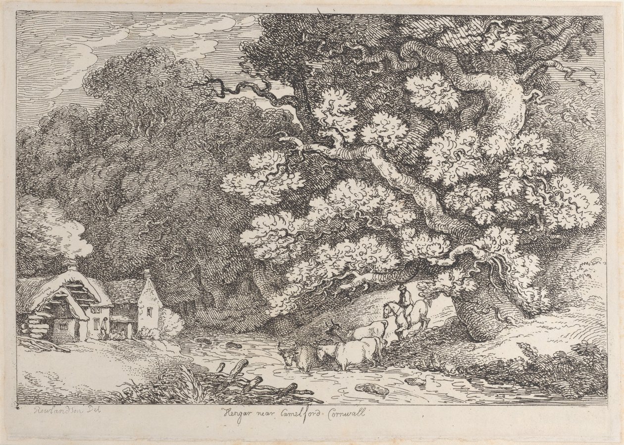 Hengar nær Camelford, Cornwall, fra Views in Cornwall, ca. 1812., ca. 1812. af Thomas Rowlandson