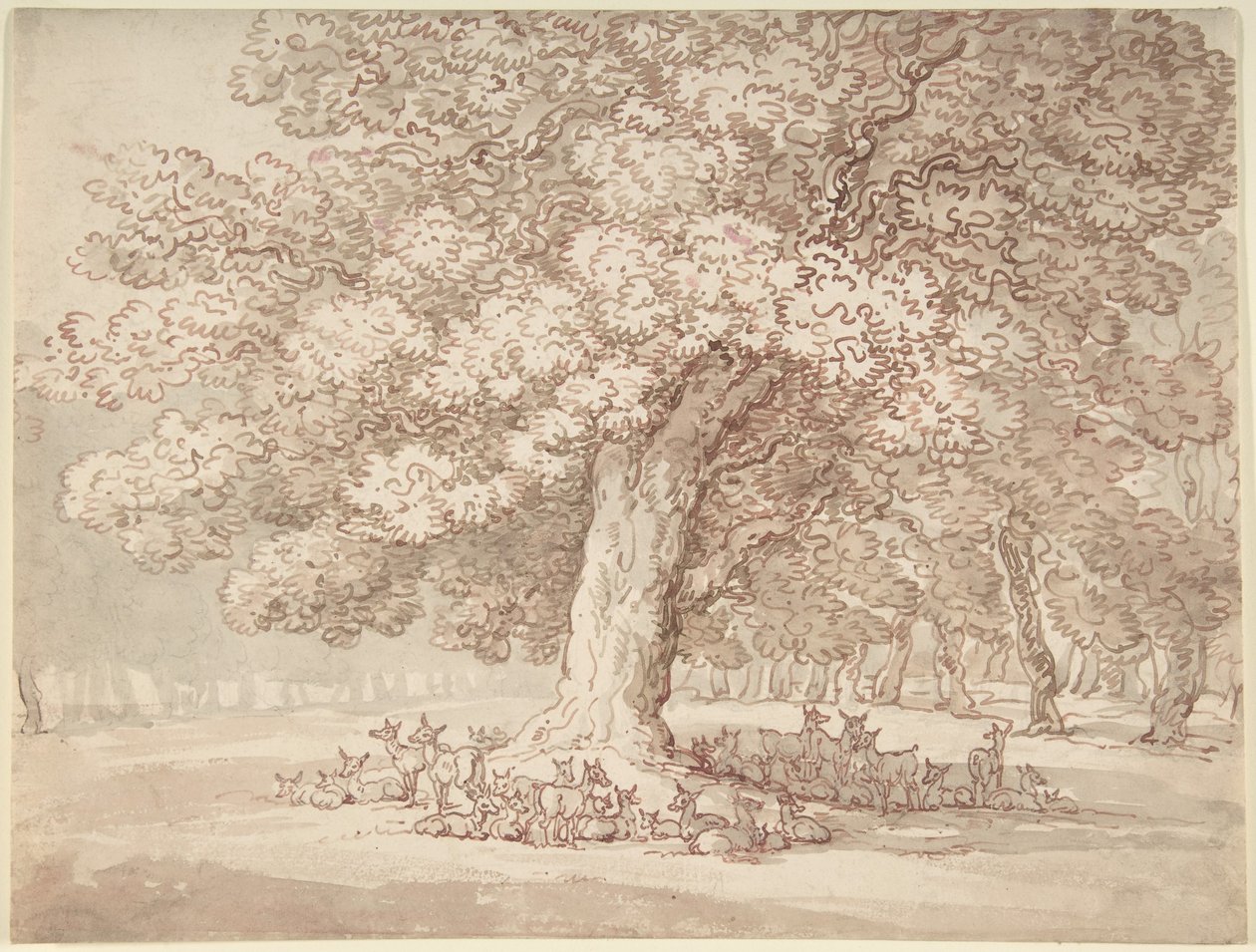 En hjorteflok under et egetræ af Thomas Rowlandson
