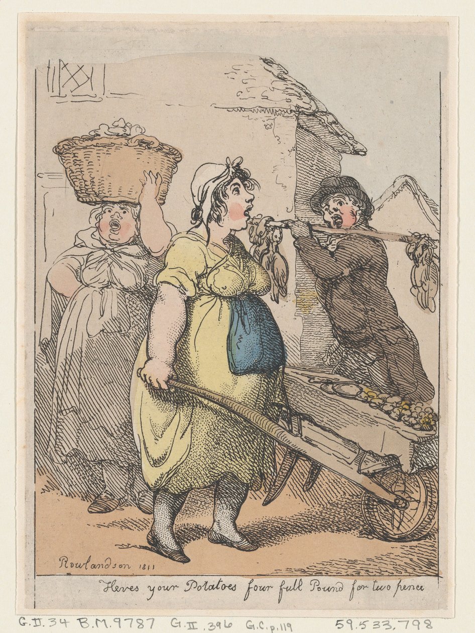 Her er dine kartofler, fire fulde pund for to pence, 1811., 1811. af Thomas Rowlandson
