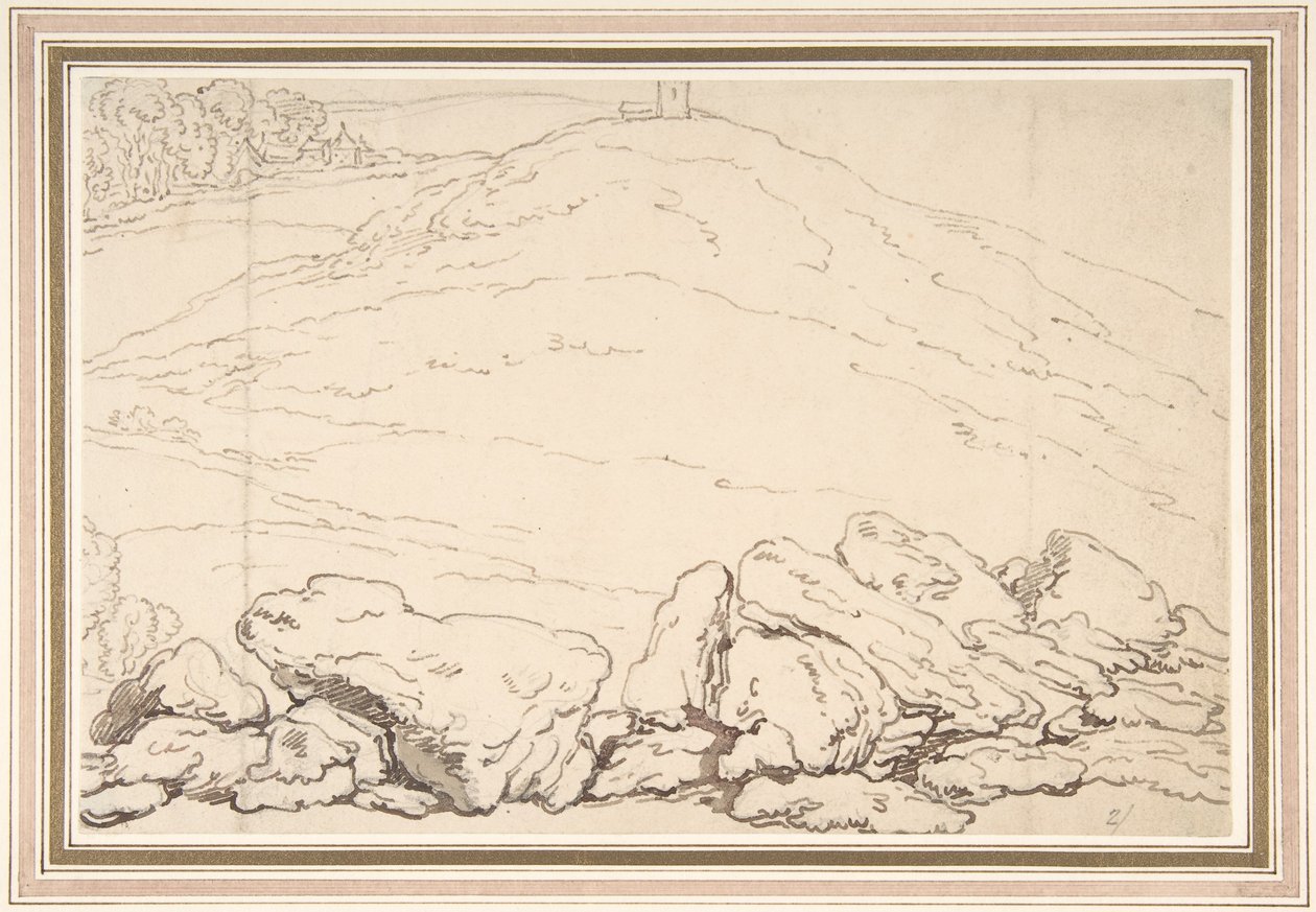 Kuperet landskab med klipper af Thomas Rowlandson