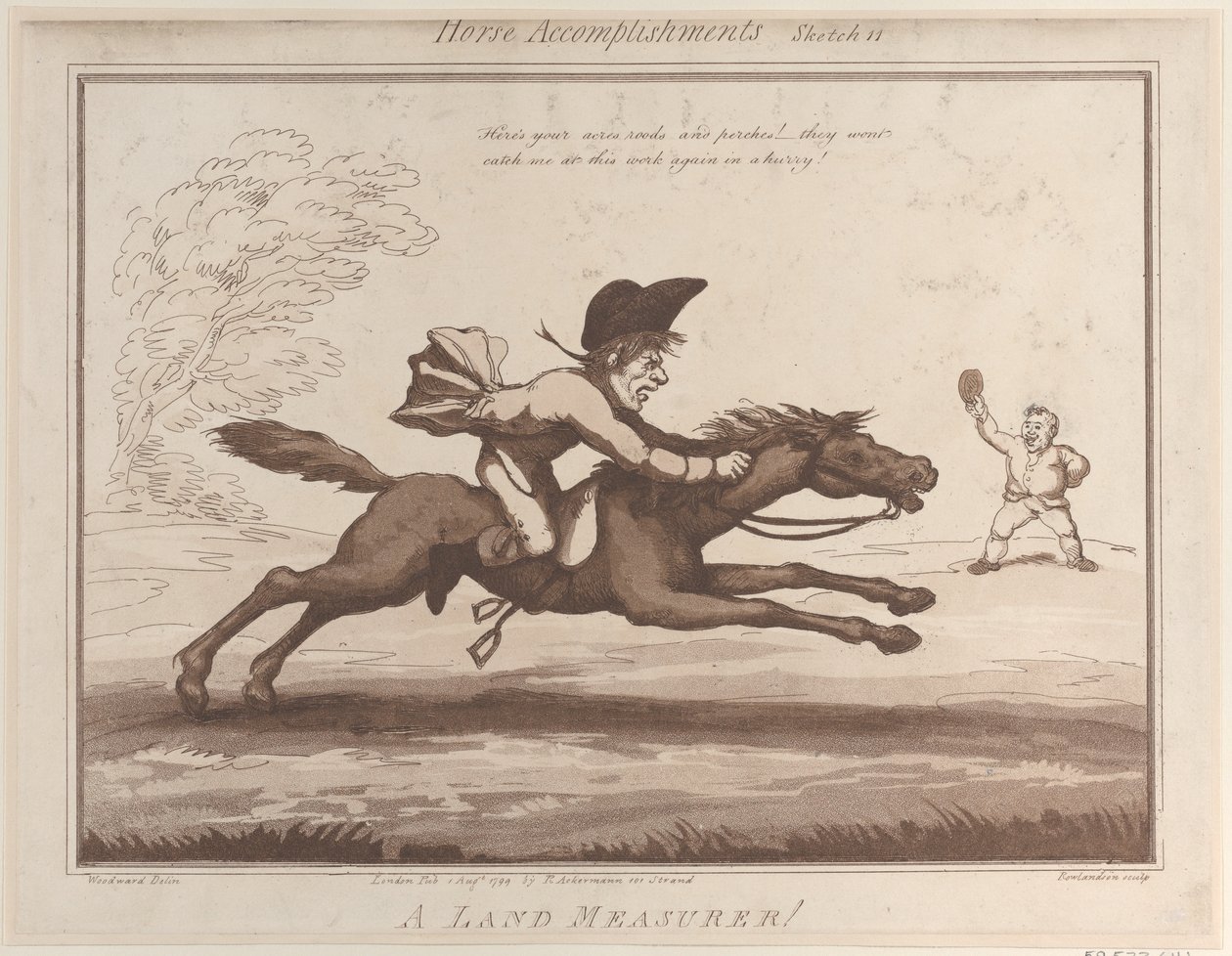 Hestepræstationer, skitse 11: En landmåler !!, 1. august 1799., 1. august 1799. af Thomas Rowlandson
