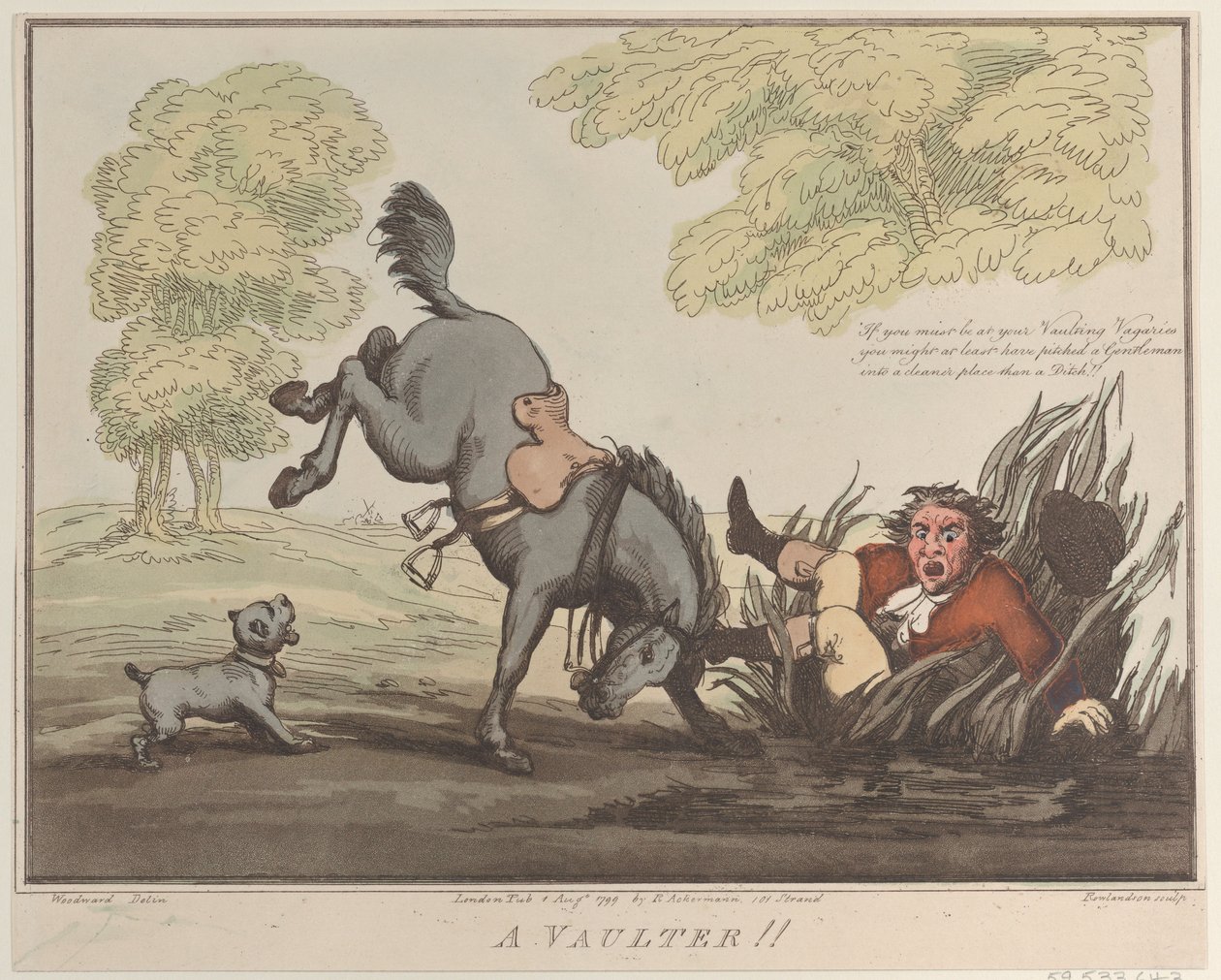 Hestepræstationer, skitse 12: A Vaulter !!, 1. august 1799., 1. august 1799. af Thomas Rowlandson