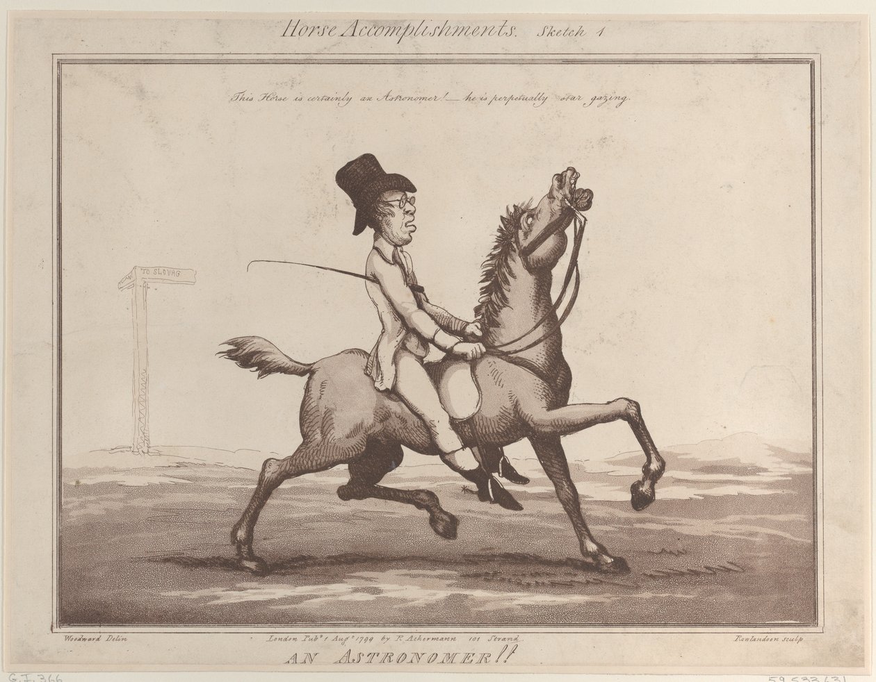 Hestpræstationer, skitse 1: En astronom !!, 1. august 1799., 1. august 1799. af Thomas Rowlandson