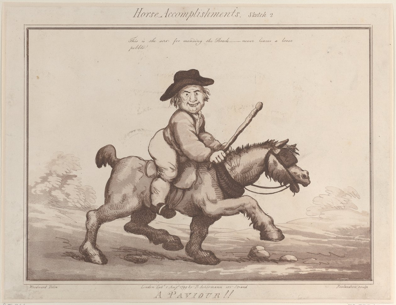 Hestepræstationer, skitse 2: A Paviour !!, 1. august 1799., 1. august 1799. af Thomas Rowlandson