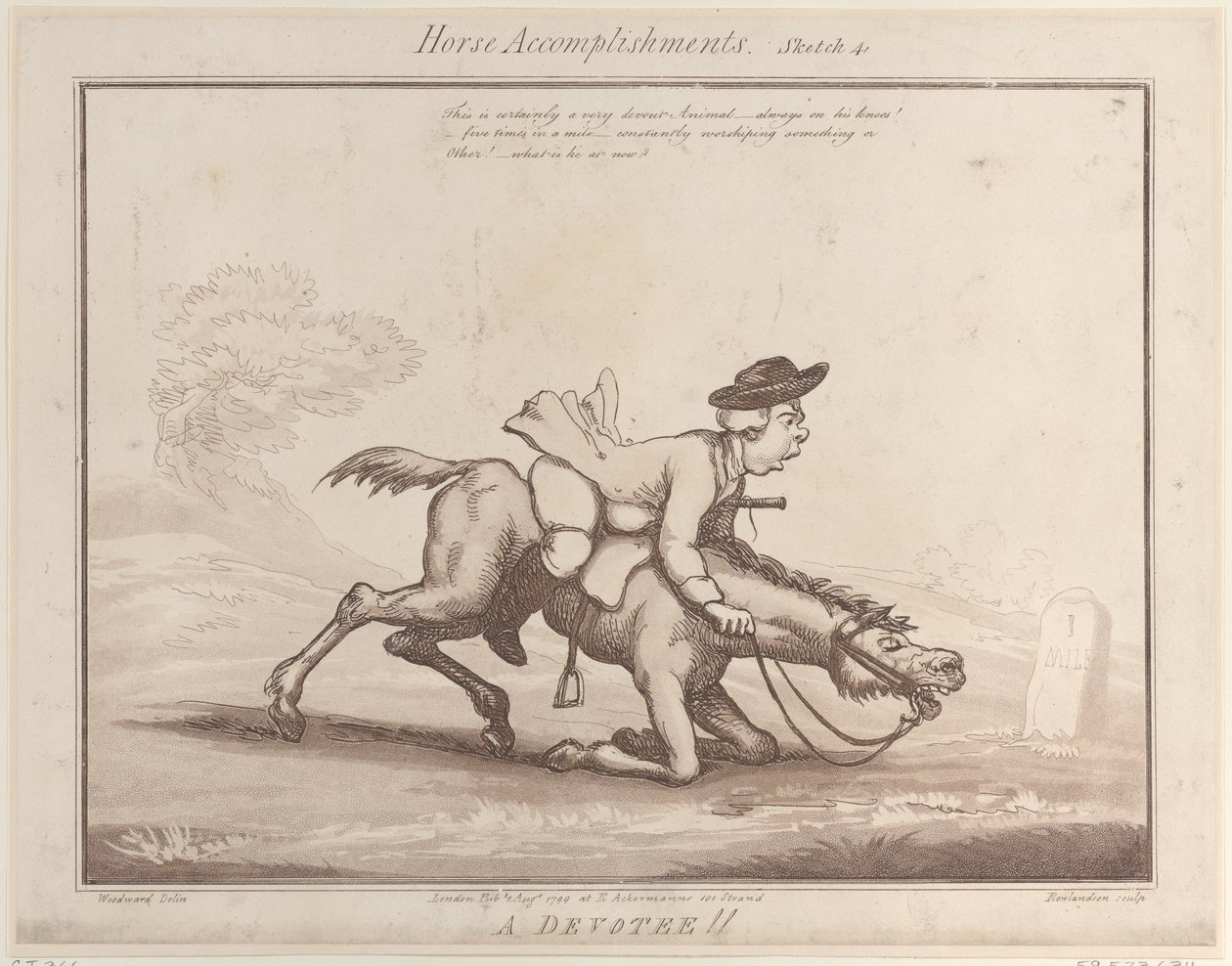 Hestepræstationer, skitse 4: En hengiven !!, 1. august 1799., 1. august 1799. af Thomas Rowlandson
