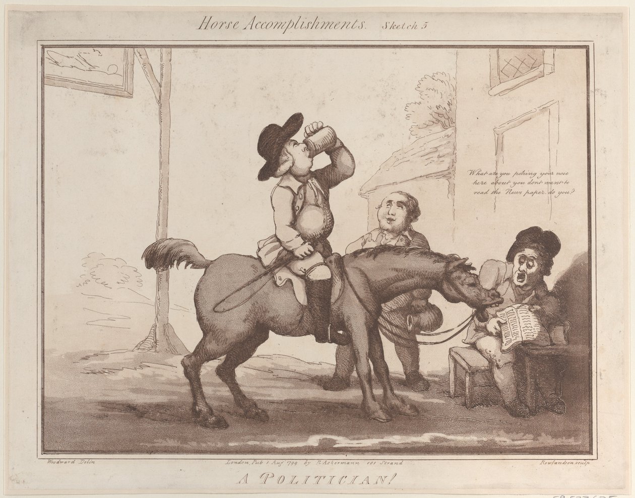 Hestepræstationer, skitse 5: En politiker !!, 1. august 1799., 1. august 1799. af Thomas Rowlandson