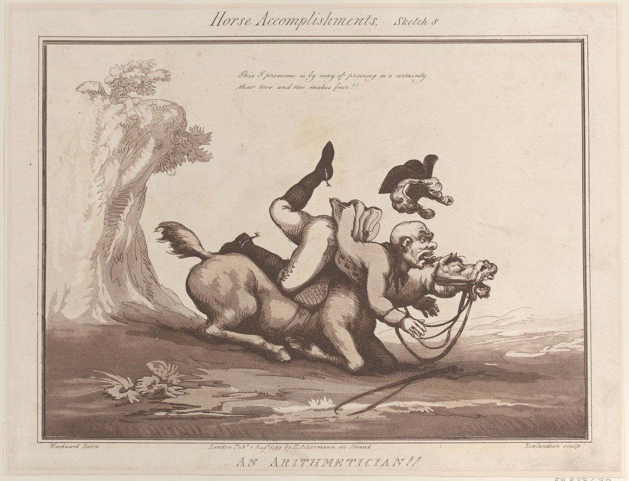 Hestepræstationer, skitse 8: An Arithmetician !!, 1. august 1799., 1. august 1799. af Thomas Rowlandson