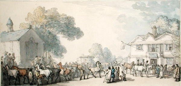 Horse Fair, Southampton (pen & blæk og akvarel på papir) af Thomas Rowlandson