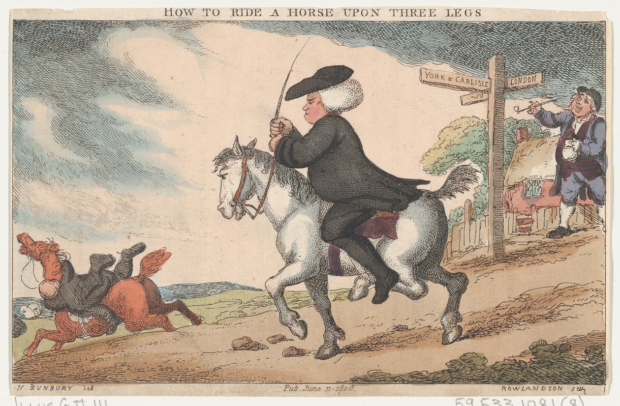 Hvordan man rider en hest på tre ben, 11. juni 1808., 11. juni 1808. af Thomas Rowlandson
