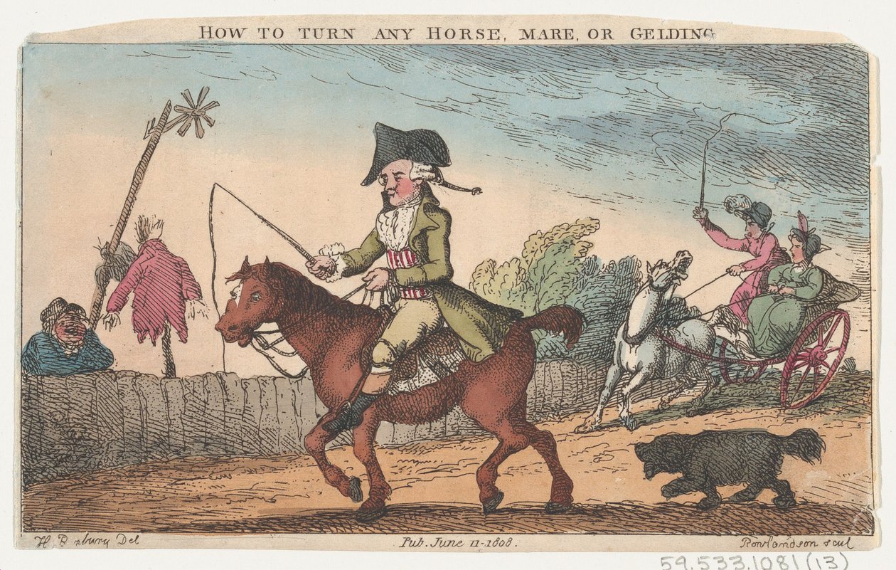 Hvordan man vender enhver hest, hoppe eller vallak, 11. juni 1808., 11. juni 1808. af Thomas Rowlandson