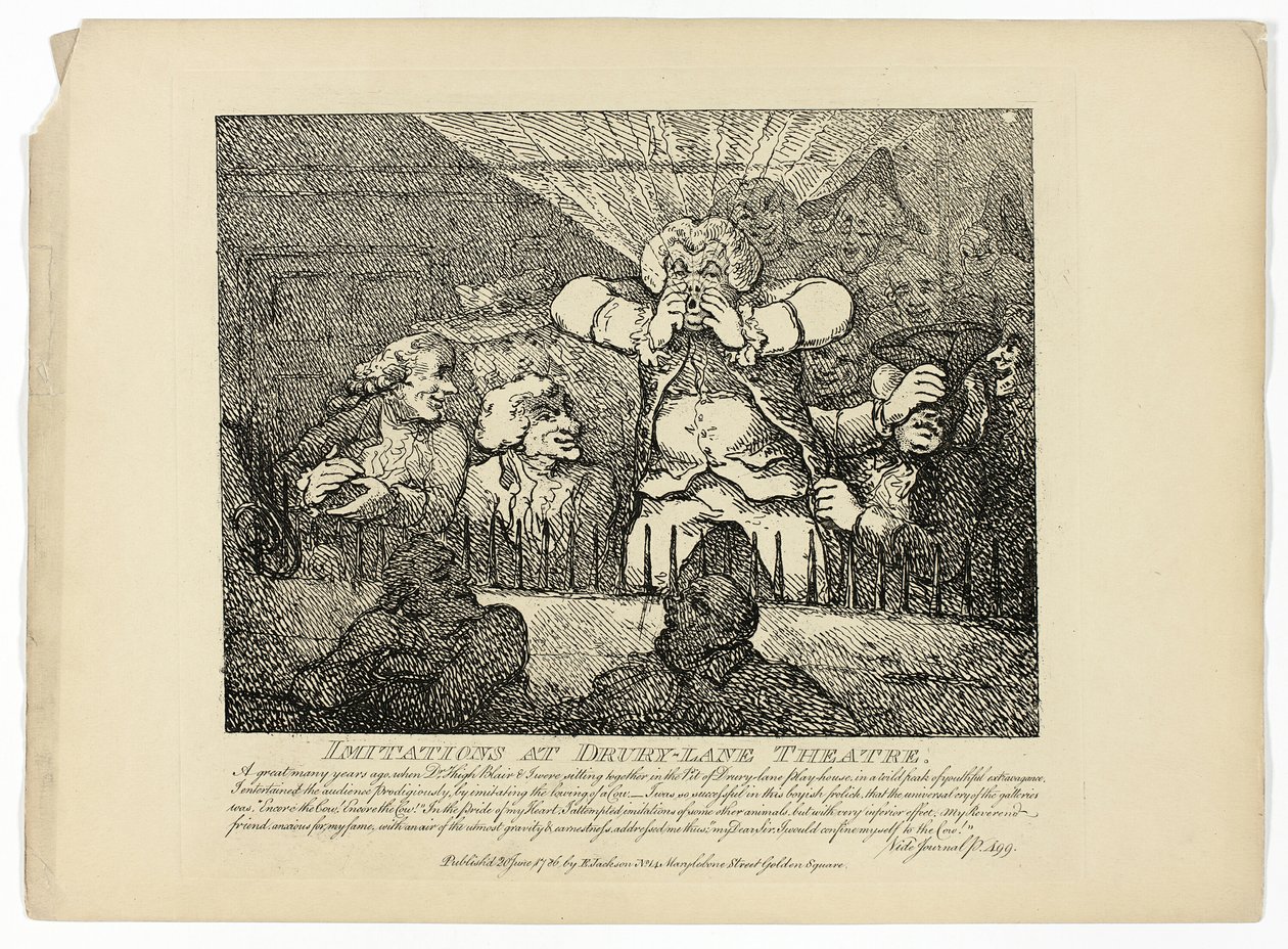 Imitationer og Drury-Lane-teater fra Boswells tur til Hebriderne af Thomas Rowlandson