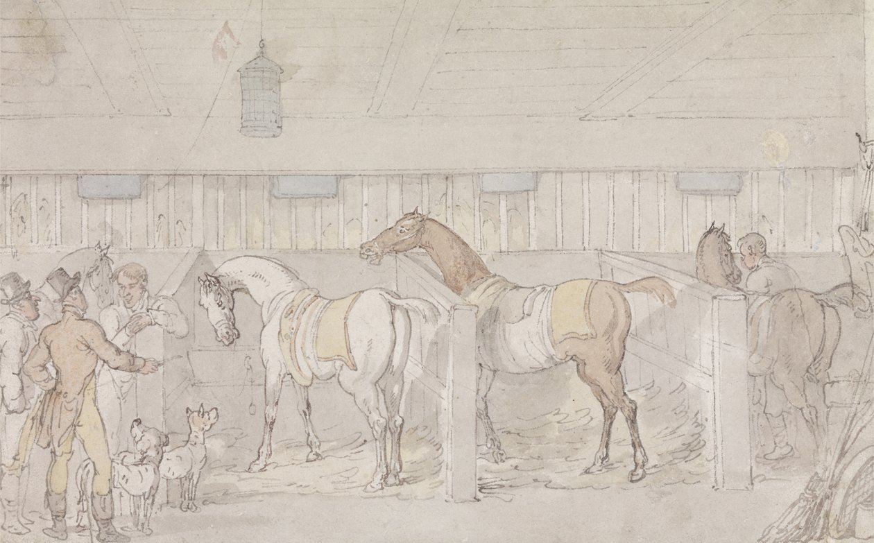 Interiør af en stald (pen & blæk og akvarel på papir) af Thomas Rowlandson