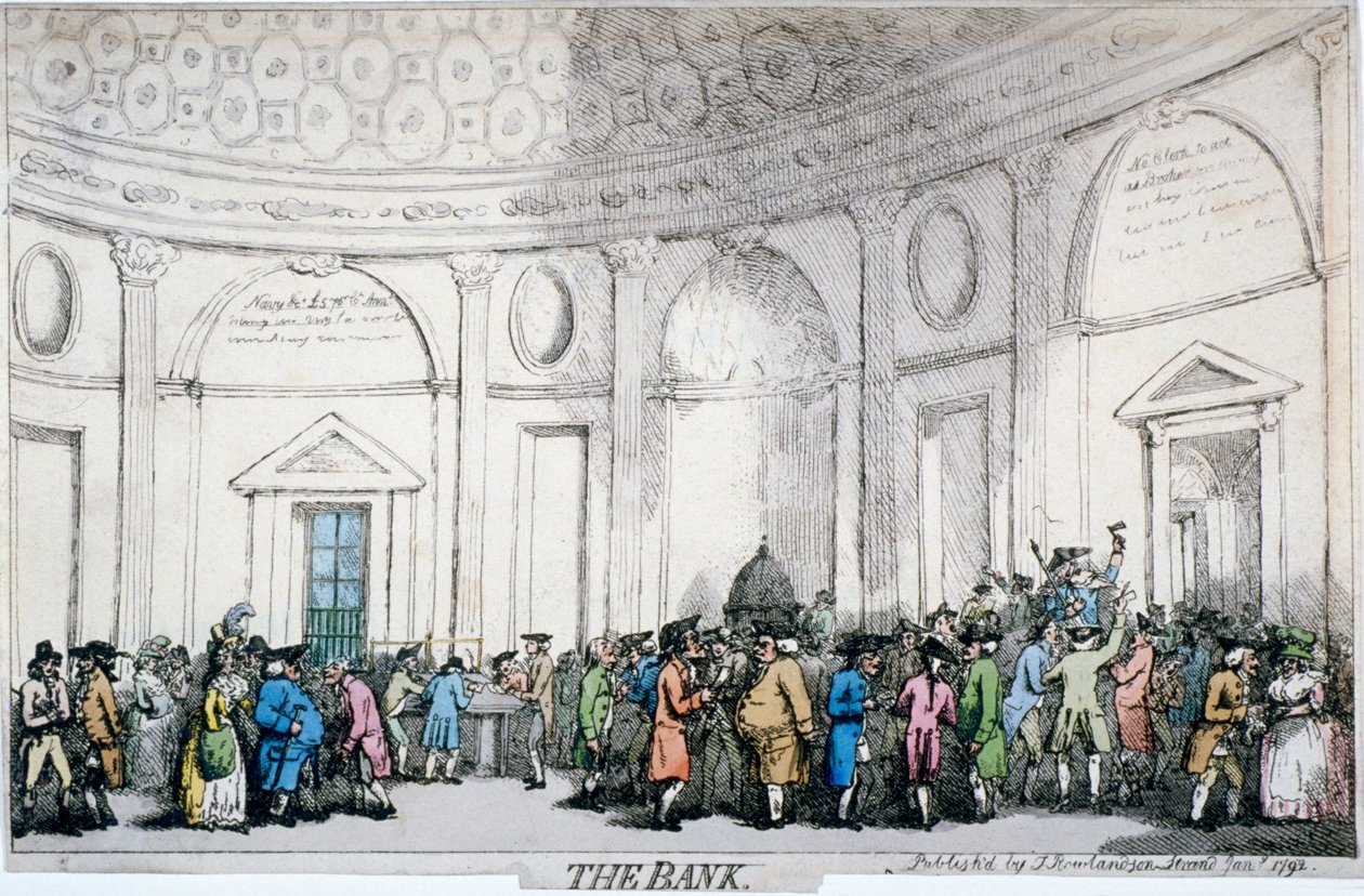 Indvendigt billede af Bank of England, City of London, 1792. af Thomas Rowlandson