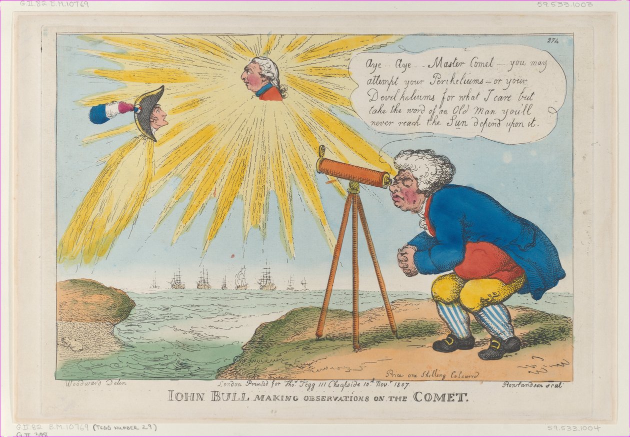 John Bull gør observationer på kometen, 10. november 1807., 10. november 1807. af Thomas Rowlandson