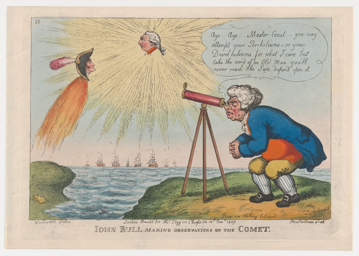 John Bull gør observationer på kometen, 10. november 1807., 10. november 1807. af Thomas Rowlandson