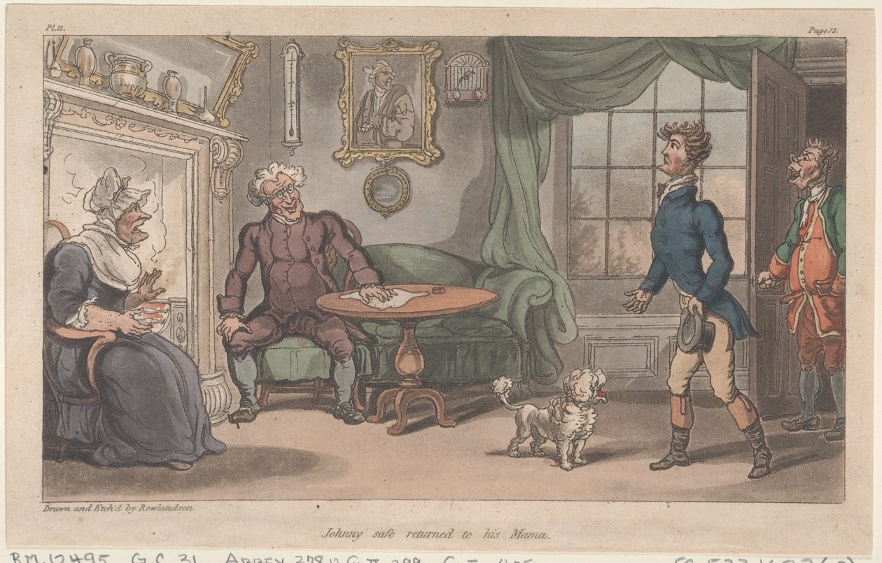 Johnny safe vendte tilbage til sin mor fra The Military Adventures of Johnny Newcome, 1815., 1815. af Thomas Rowlandson