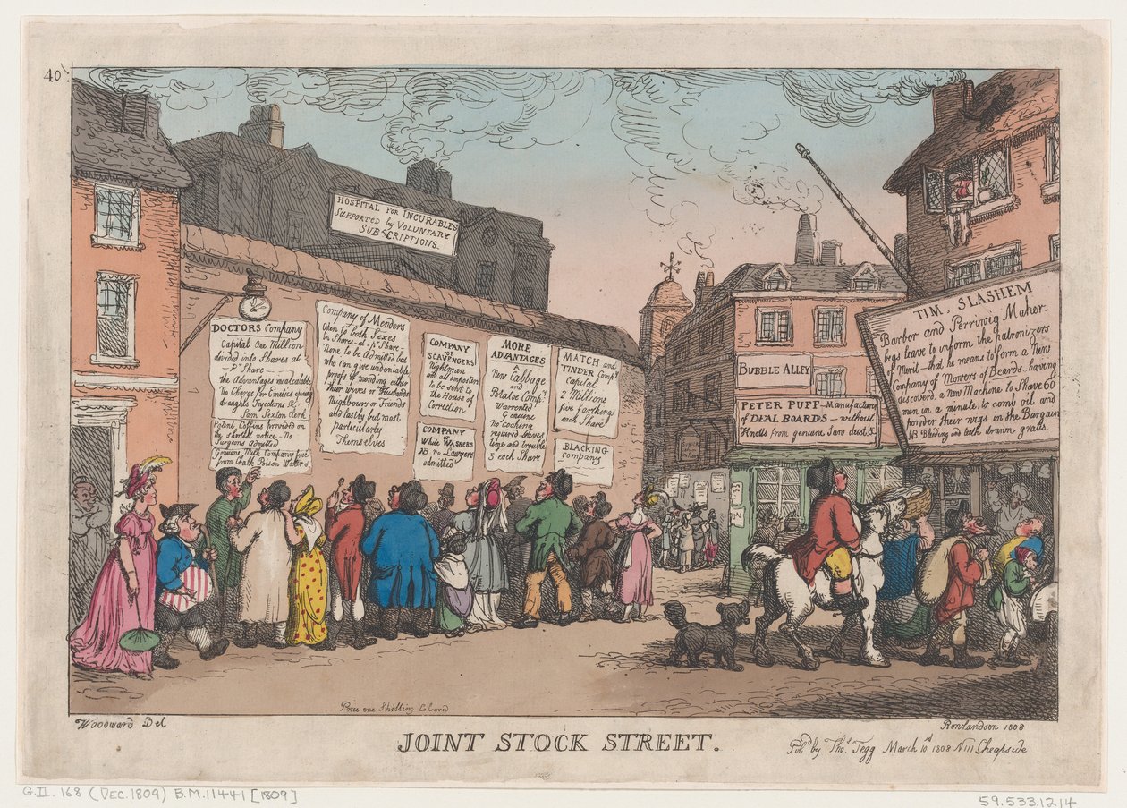 Joint Stock Street, 10. marts 1808., 10. marts 1808. af Thomas Rowlandson