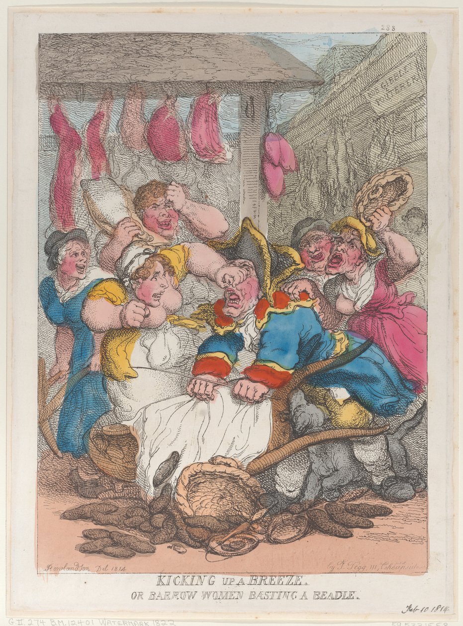 Kicking Up a Breeze eller Barrow Kvinder, der baster en beadle, 10. februar 1814., 10. februar 1814. af Thomas Rowlandson