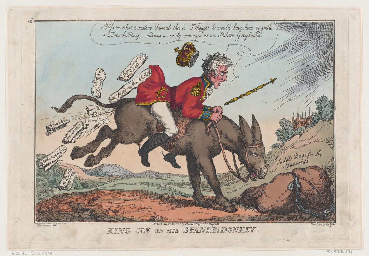 Kong Joe på sit spanske æsel, 27. august 1808., 27. august 1808. af Thomas Rowlandson