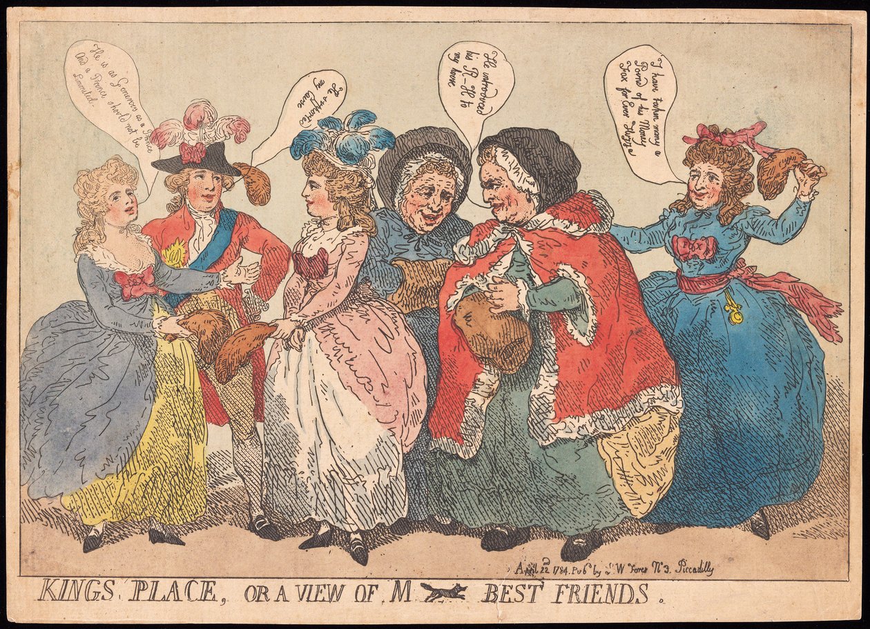 Kings Place, eller udsigt over M ---- Best Friends, pub. 1784 (håndfarvet gravering) af Thomas Rowlandson