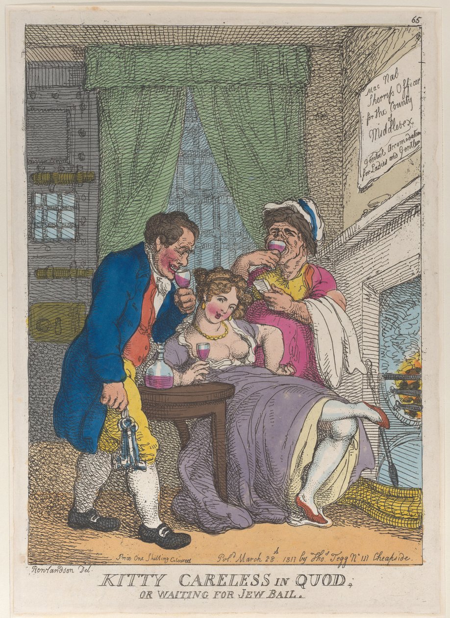 Kitty Careless in Quod or Waiting for Jøde Bail, 28. marts 1811., 28. marts 1811. af Thomas Rowlandson