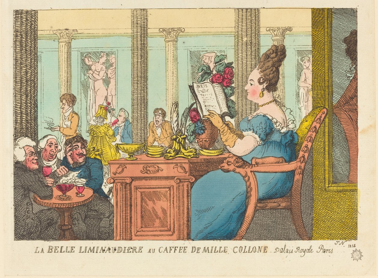 La Belle Limonaudiere på Cafe des Mille Colonnes, Palais Royal, Paris af Thomas Rowlandson