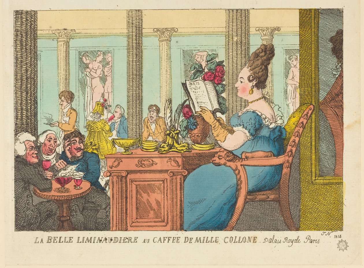 La Belle Limonaudiere på Café des Mille Colonnes, Palais Royal, Paris af Thomas Rowlandson