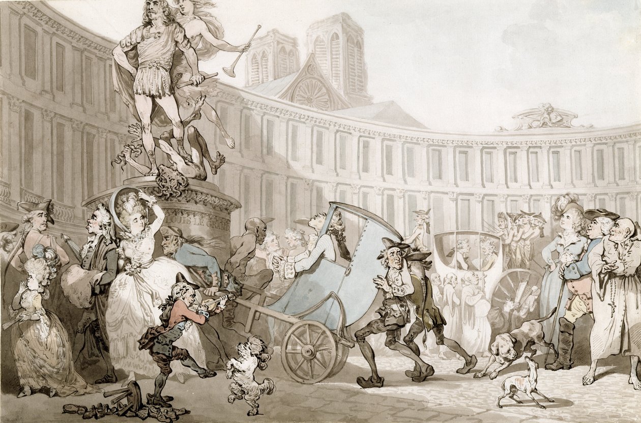 La Place des Victoires, Paris, ca. 1789 (pen og blæk og akvarel over grafit på lagt papir) af Thomas Rowlandson