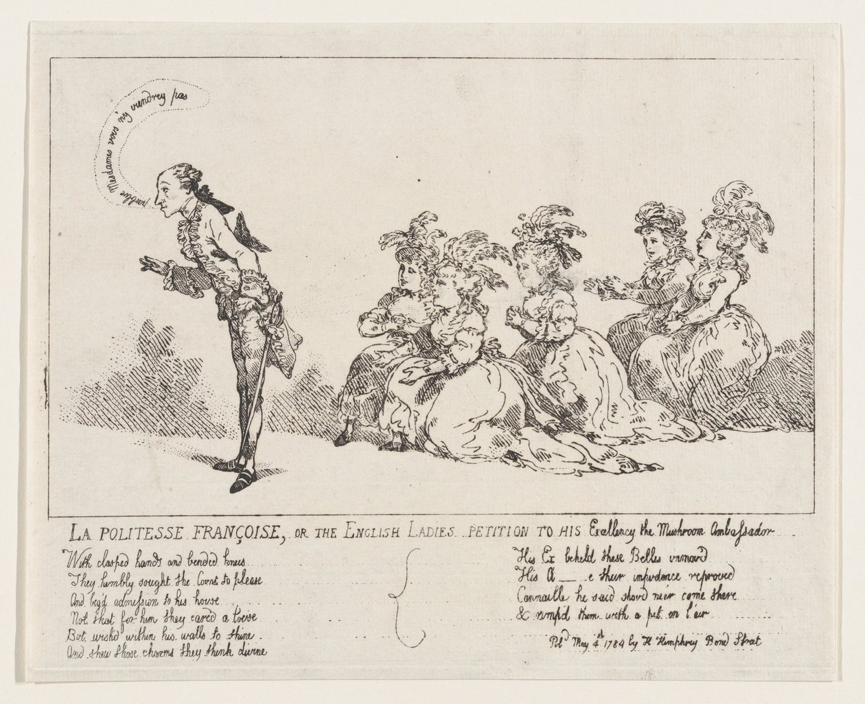La politesse Françoise, eller The English Ladies Petition to His Excellence the Mushro..., 4. maj 1789. af Thomas Rowlandson