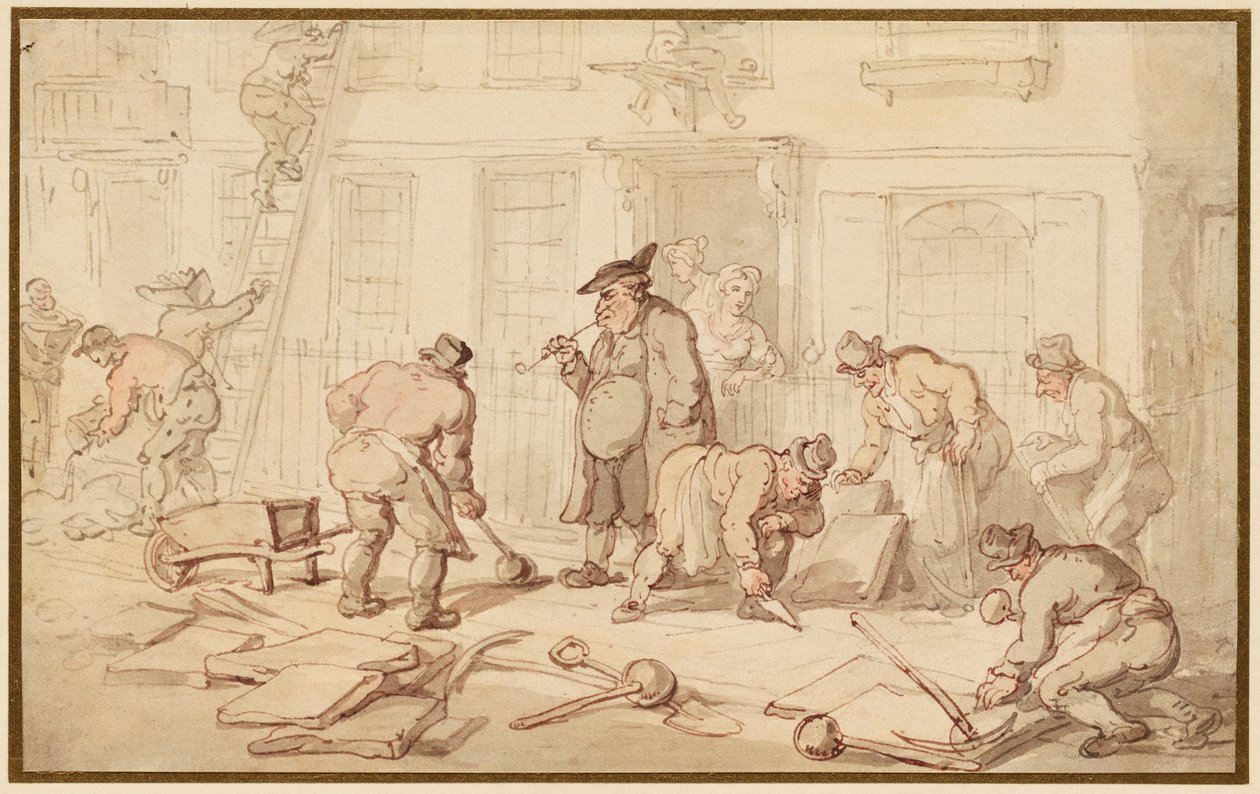 Arbejdere, der lægger brolægning af Thomas Rowlandson