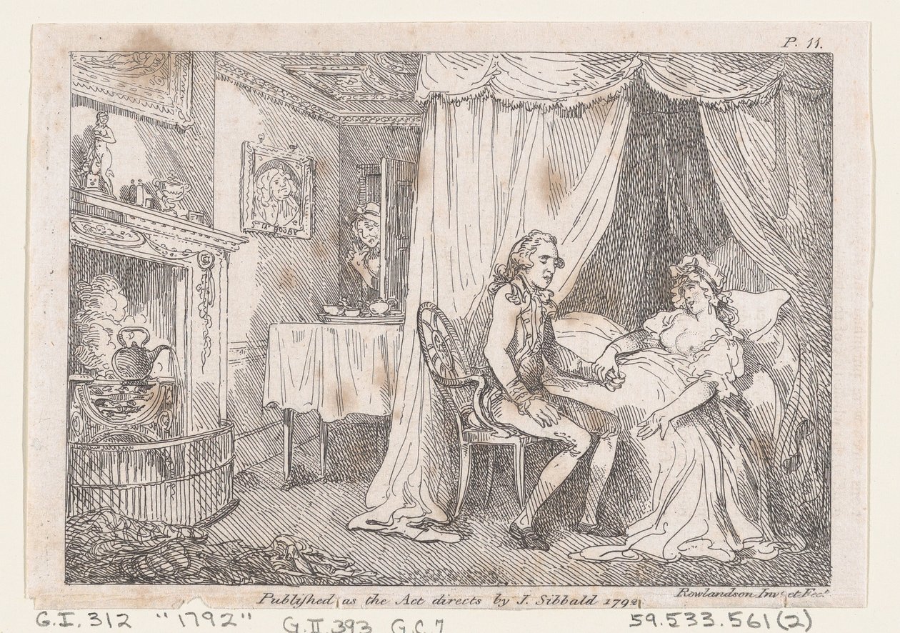Lady Booby forsøger at forføre den ubesmittede Joseph, fra The Adventures of Joseph Andrew..., 1792. af Thomas Rowlandson
