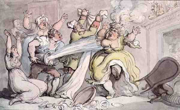 Lady with her Wig on Fire (pen & blæk og akvarel på papir) af Thomas Rowlandson