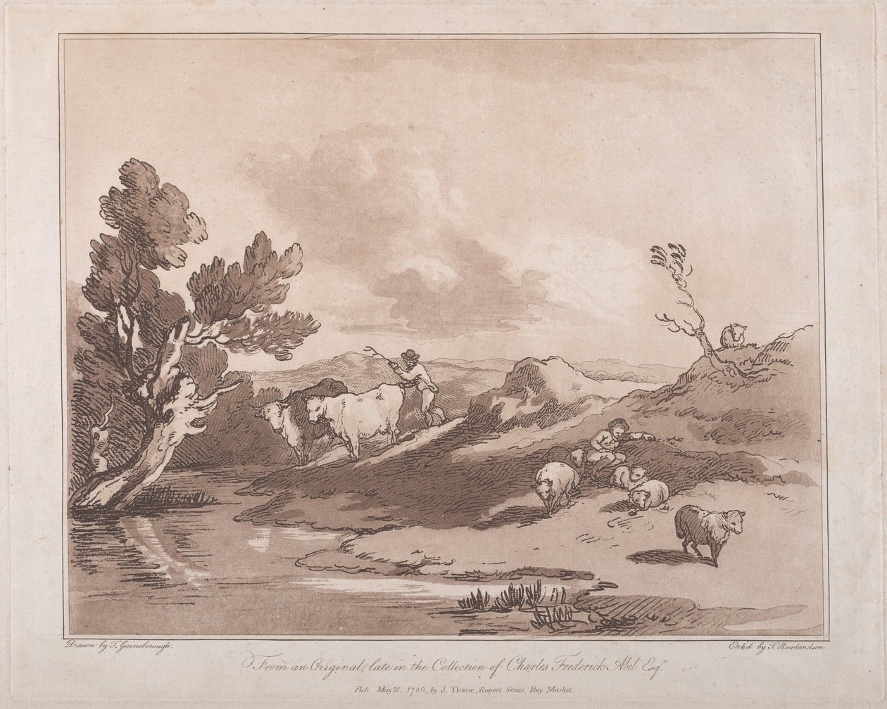Landskab med en figur, der hyrde kvæg og en hyrde, der hviler, 21. maj 1789., 21. maj 1789. af Thomas Rowlandson