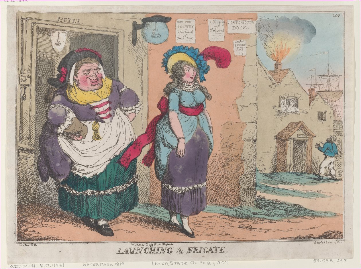 Lancering af en fregat, [1. februar 1809], genoptryk., [1. februar 1809], genoptryk. af Thomas Rowlandson