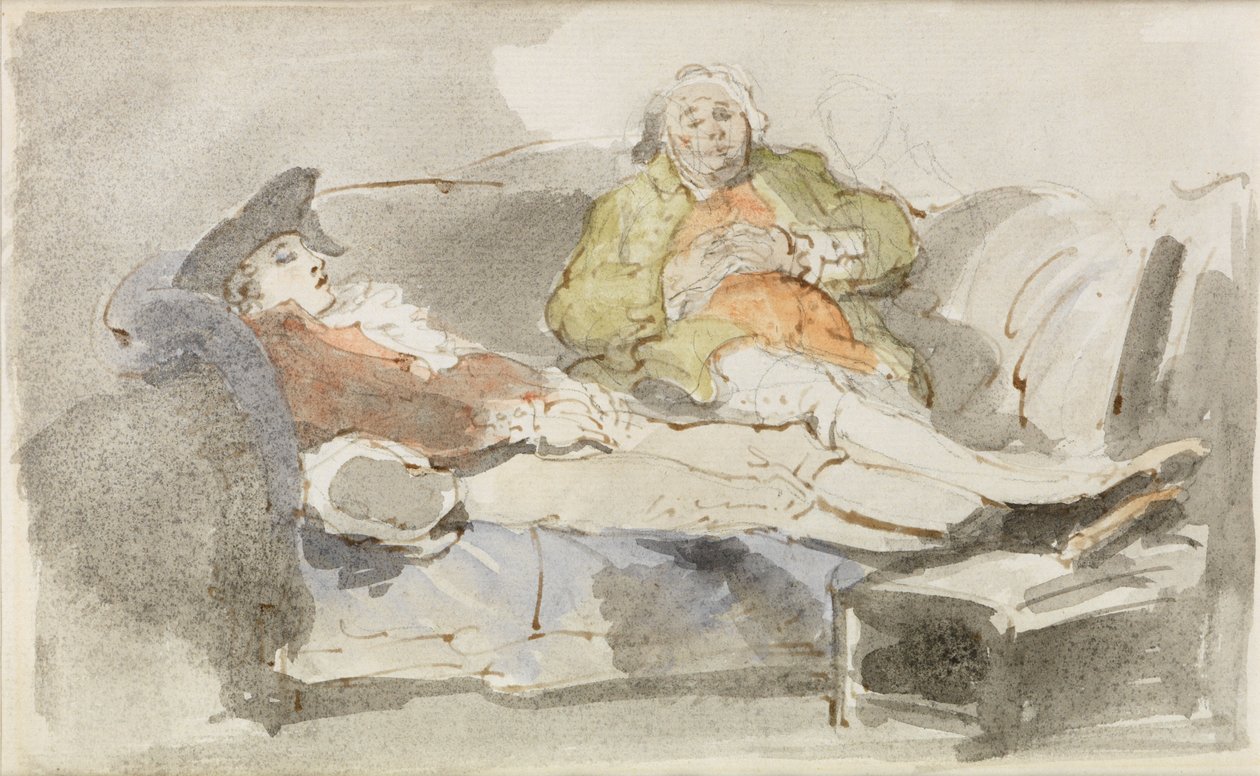 Dase på en sofa (akvarel over pen og blæk) af Thomas Rowlandson