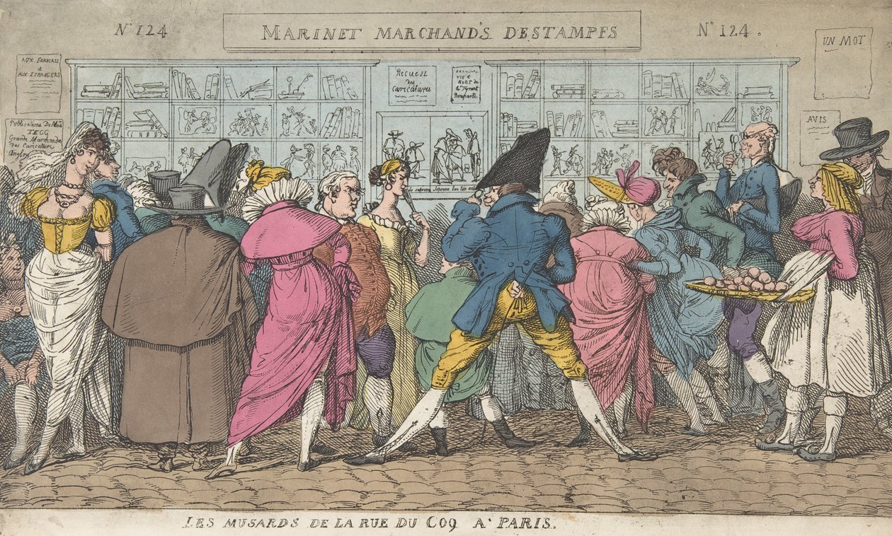 Musarderne i Rue du Coq i Paris Dawdlers i Rue Coq, Paris, ca. 1810., ca. 1810. af Thomas Rowlandson