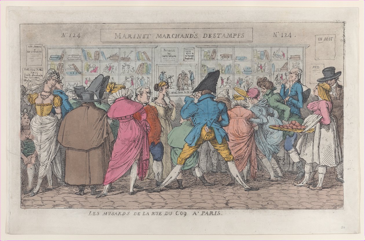Musarderne i Rue du Coq i Paris Dawdlers i Rue Coq, ca. 1810., ca. 1810. af Thomas Rowlandson